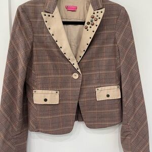 BCBGirls Brown Plaid Blazer with Studded Lapel